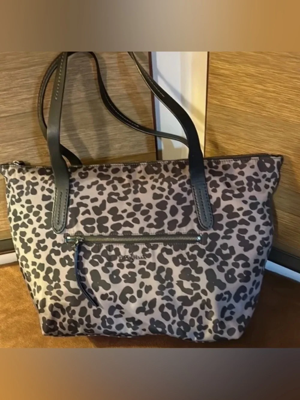 Cole Haan Gray Leopard Print Tote with Black Leather Handles